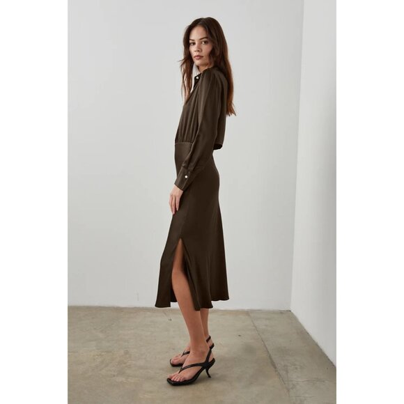 NEW Rails- Kathleen long sleeve dark moss satin Dress SIZE L - Picture 4 of 13